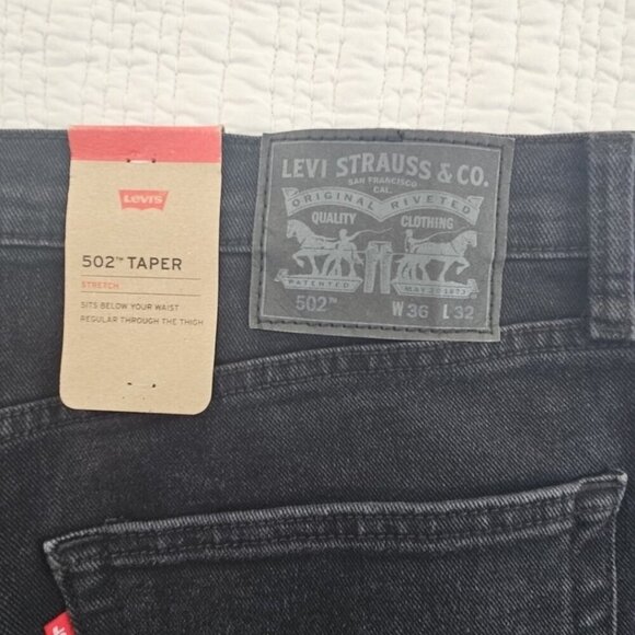 NEW Levi's 502 Jeans Men's 36x32 Black Tapered Leg NWT Stretch Denim Classic - Picture 12 of 16